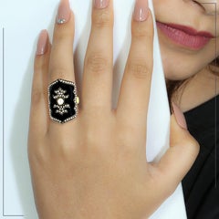 Pave Diamond Enamel Ring Made In 18k Yellow Gold & Silver