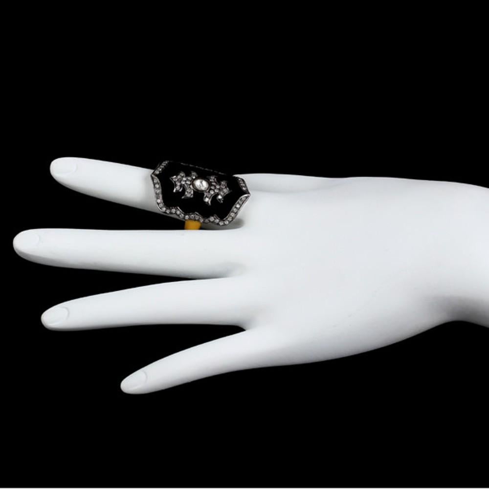 Pave Diamant-Emaille-Ring in 18k Gelbgold & Silber gemacht (Gemischter Schliff) im Angebot