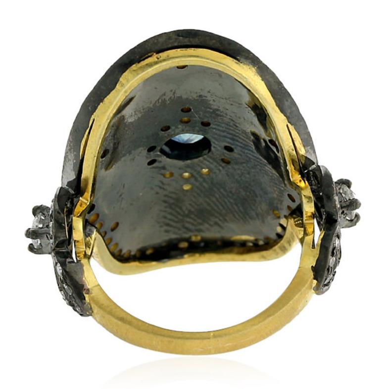 Pave Diamant-Emaille-Ring mit Saphir in 18k Gold & Silber gemacht (Gemischter Schliff) im Angebot