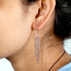 Pave Diamond Feather Dangle Earrings Made In 18k Rose Gold