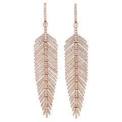 Pave Diamond Feather Dangle Earrings Made In 18k Rose Gold