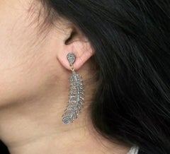 Pave Diamond Feather Earring 925 Silver & 14k Gold