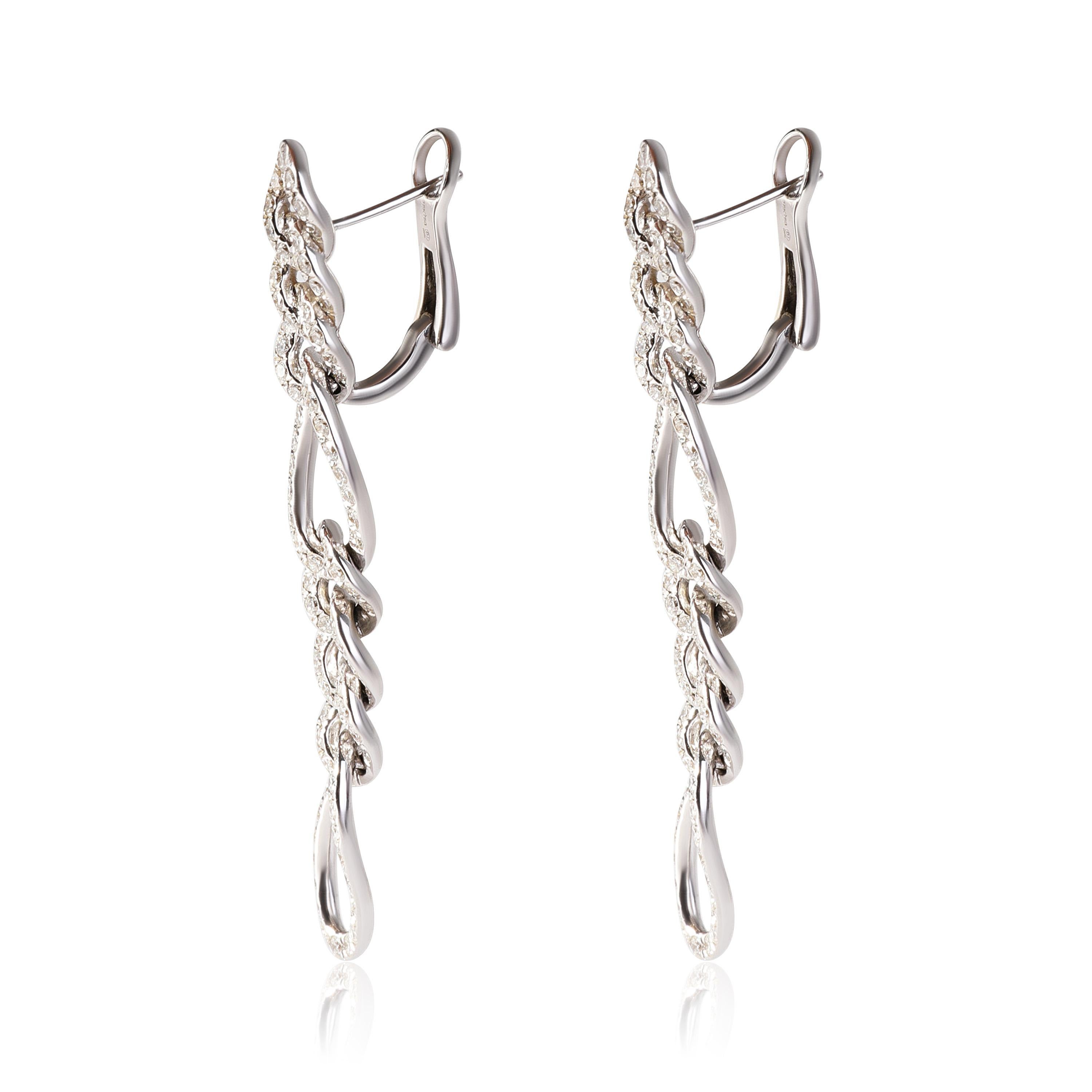 Pave Diamond Figaro Link Earrings in 18k White Gold 2.00 CTW In Excellent Condition In New York, NY