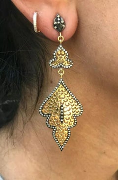Pave Diamond Filigree Earring 14k Gold & 925 Silver