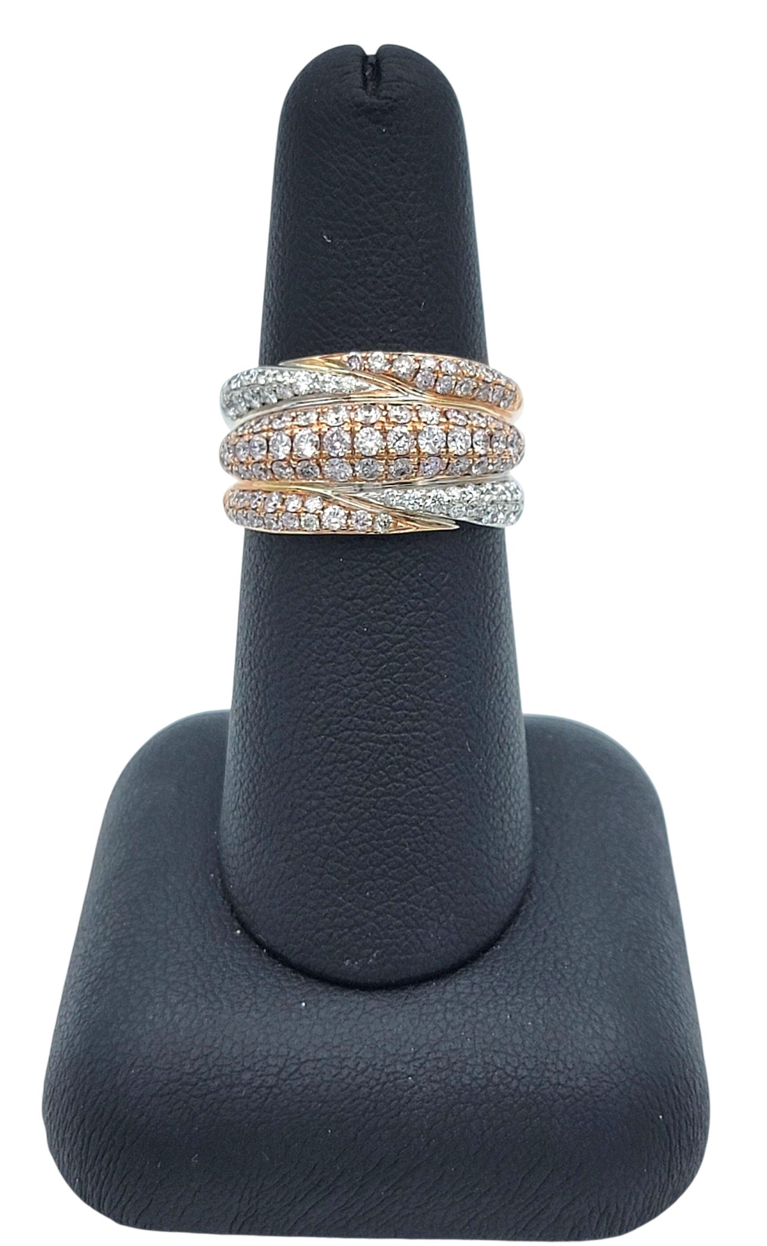 Fünfreihiger skulpturaler Pavé-Diamantring aus 14 Karat Weiß- und Roségold im Angebot 5