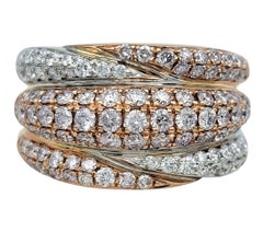 Pavé Diamond Five Row Sculptural Band Ring in 14 Karat White and Rose Gold