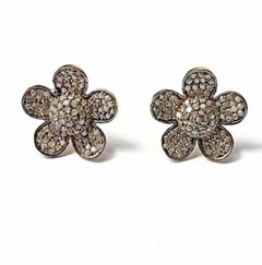 Pave Diamond Floral Earring 925 Silver Diamond Flower Stud Earring Birthday Gift