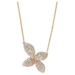 Pave Diamond Floral Pendant Necklace In 14K Yellow Gold 1.00Cttw