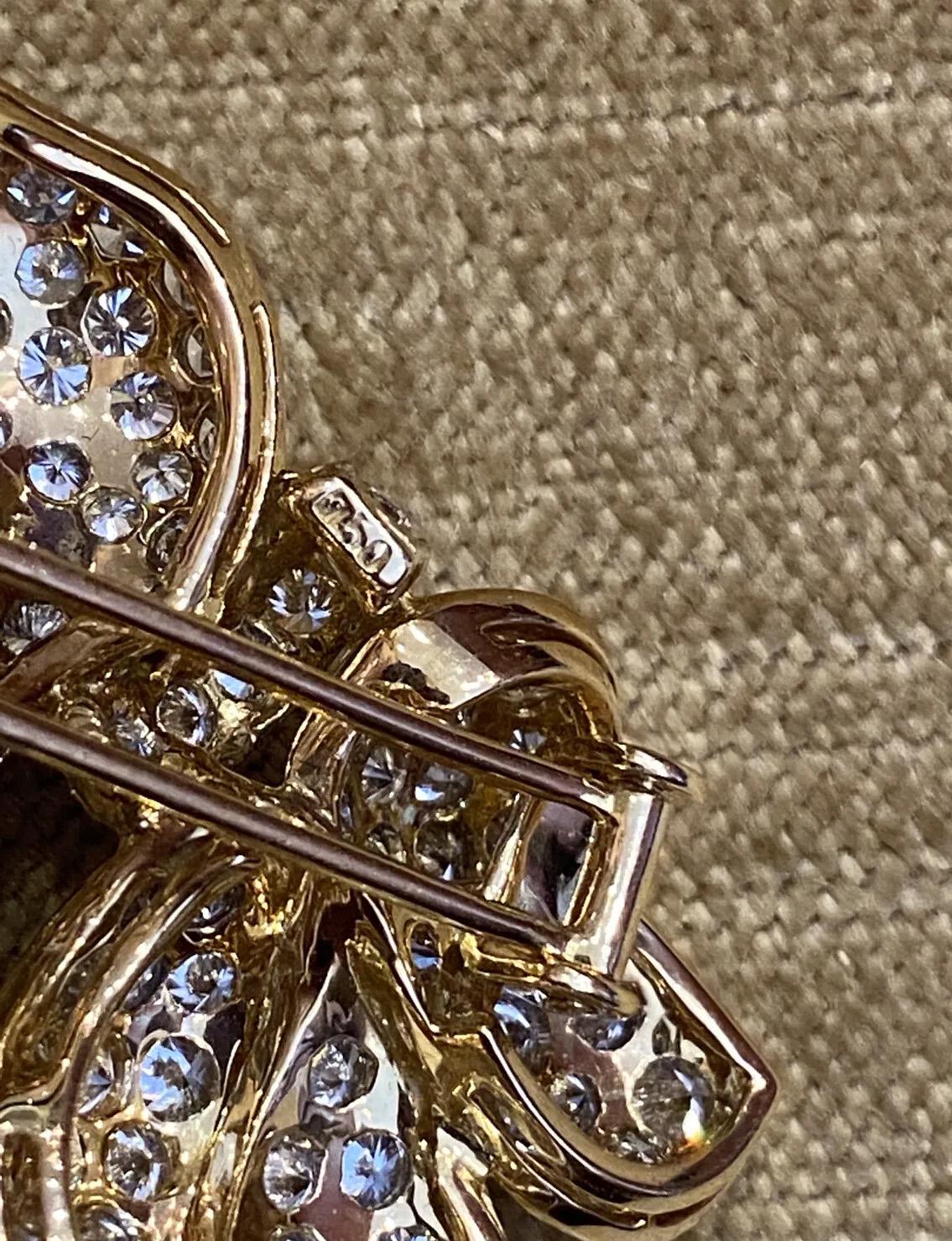 Pave Diamond Floral Spray Pin Brooch 10.86 Carat Total Weight in 18k Yellow Gold In Excellent Condition For Sale In La Jolla, CA