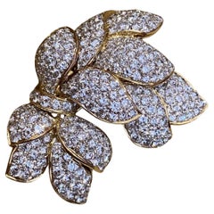 Pave Diamond Floral Spray Pin Brooch 10.86 Carat Total Weight in 18k Yellow Gold