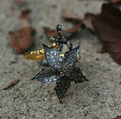 Pave Diamond Flower And Leaf Ring 925 Sterling Silver Ring For Women Mother's.