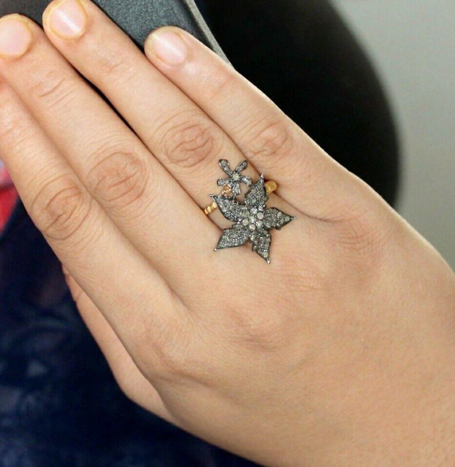 da uomo o donna Anello con fiori e foglie in pavé di diamanti Anello in argento 925 da donna per la festa della mamma. in vendita