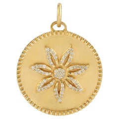 Pendentif breloque fleur en or jaune 14 carats avec diamants pavés