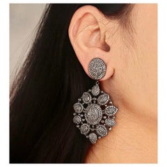 Pave Diamond Flower Dangle Earring 925 Silver Fashion Jewelry