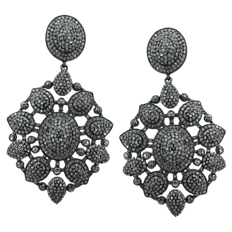 Pendants d'oreilles fleur en argent 925 pavé de diamants