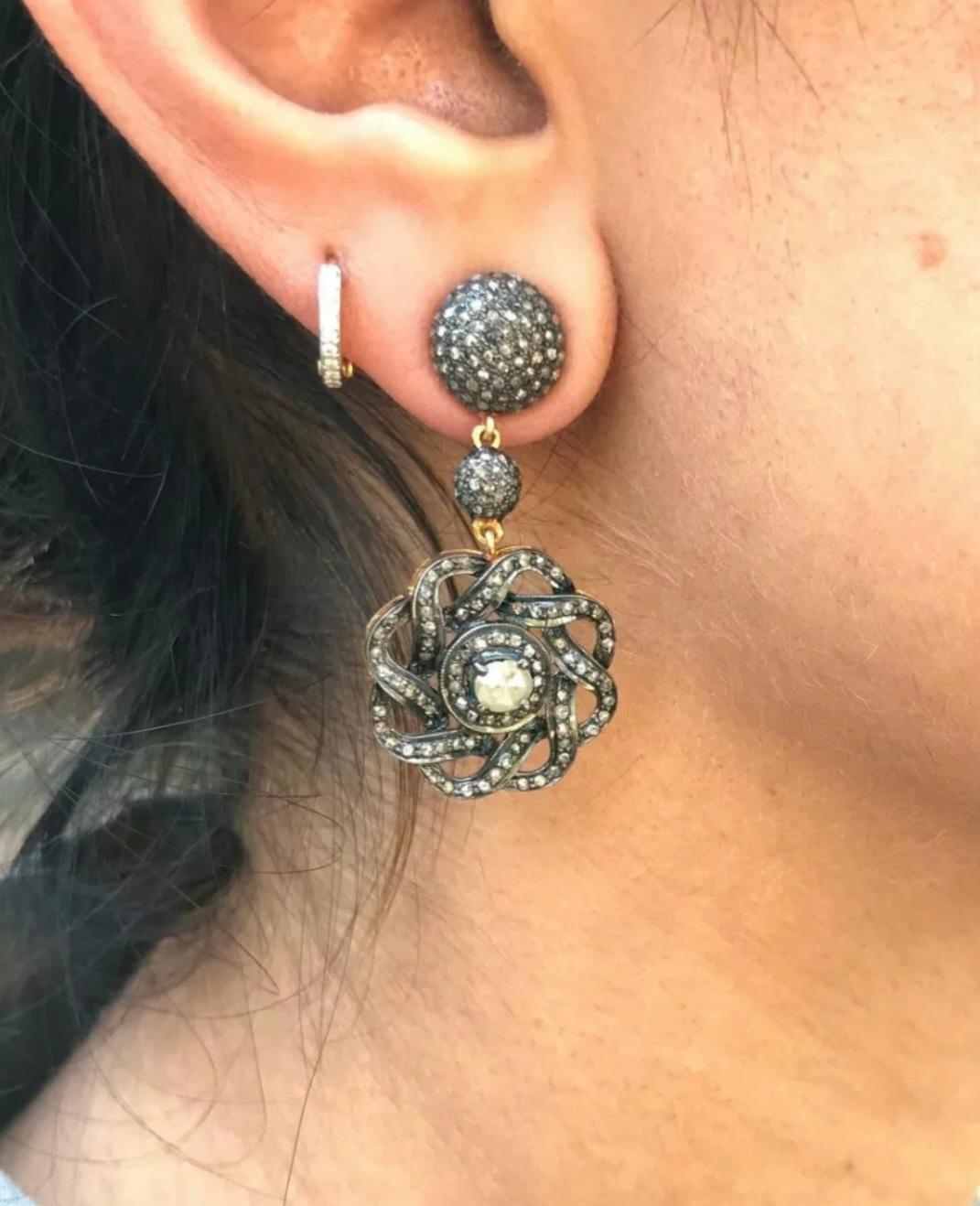 Pave Diamond Flower Drop Earring 14k Gold&925 Silver Diamond Anniversary Gift.

Base Metal
Sterling Silver
Diamond Weight
2.47 Cts Approx
Metal
Sterling Silver
Top Width
10mm Approx
Main Stone Shape
Round
Length
41mm Approx
14k Gold Weight
0.790
