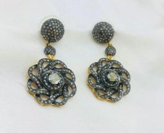 Pave Diamond Flower Drop Earring in 14k Gold & 925 Silver