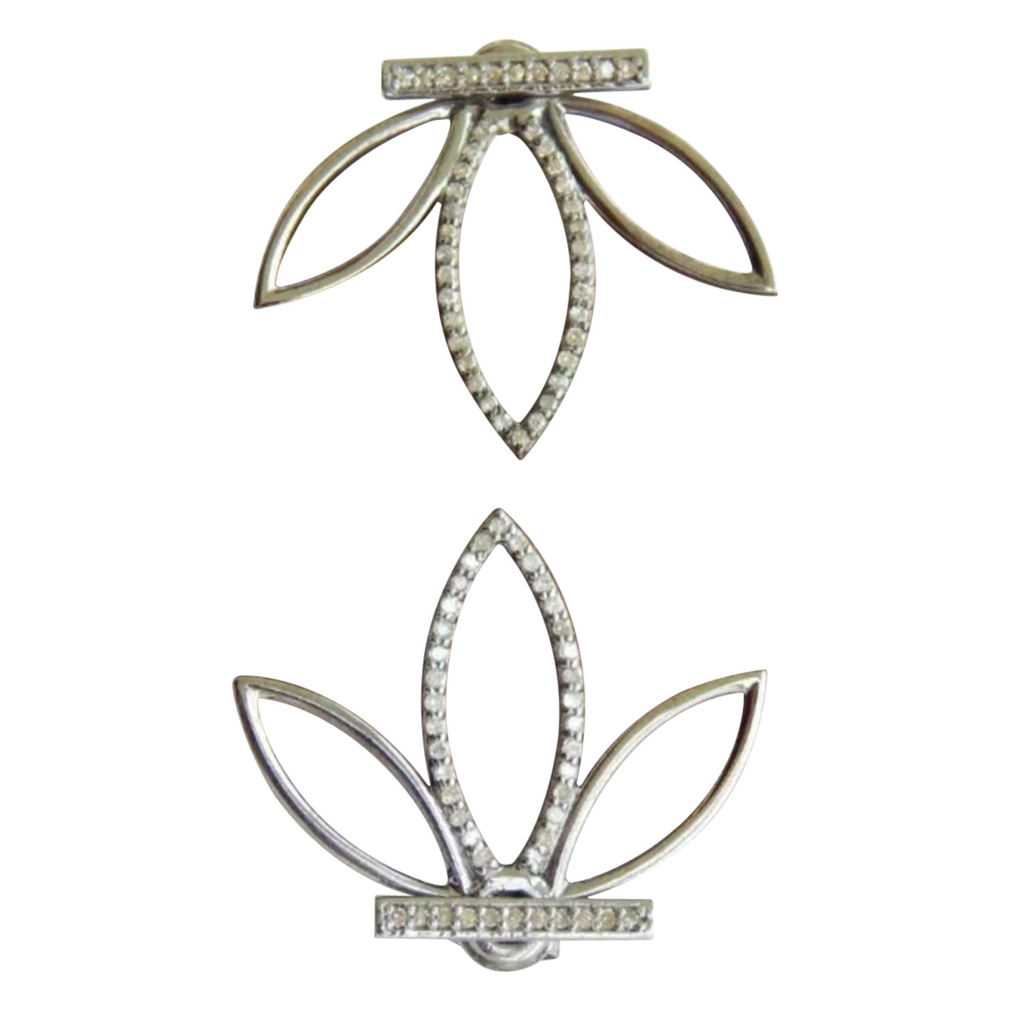 Pave Diamond Flower Earrings Pair 925 Sterling Silver Diamond Birthday Jewelry.