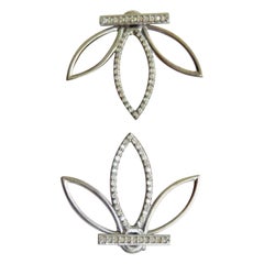Pave Diamond Flower Earrings Pair 925 Sterling Silver Diamond Birthday Jewelry.