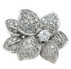 Pavé Diamond Flower Motif Cocktail Ring in Polished 18 Karat White Gold