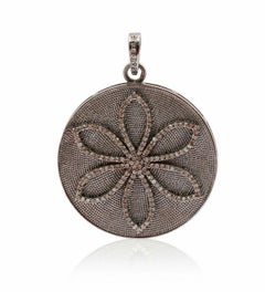 Pave Diamond Flower Pendant 925 Silver Circle Diamond Pendant Valentines Gift.