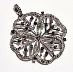 Pave Diamond Flower Pendant 925 Sterling Silver Spinel Gem Locket Pendant Gift.