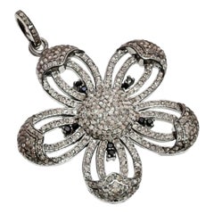 Pave Diamond Flower Pendant 925 Sterling Silver Spinel Gem Pendant Birthday Gift