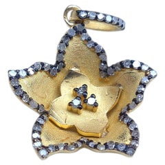 Pave Diamond flower pendent 925 sterling silver hand made antique cut diamond