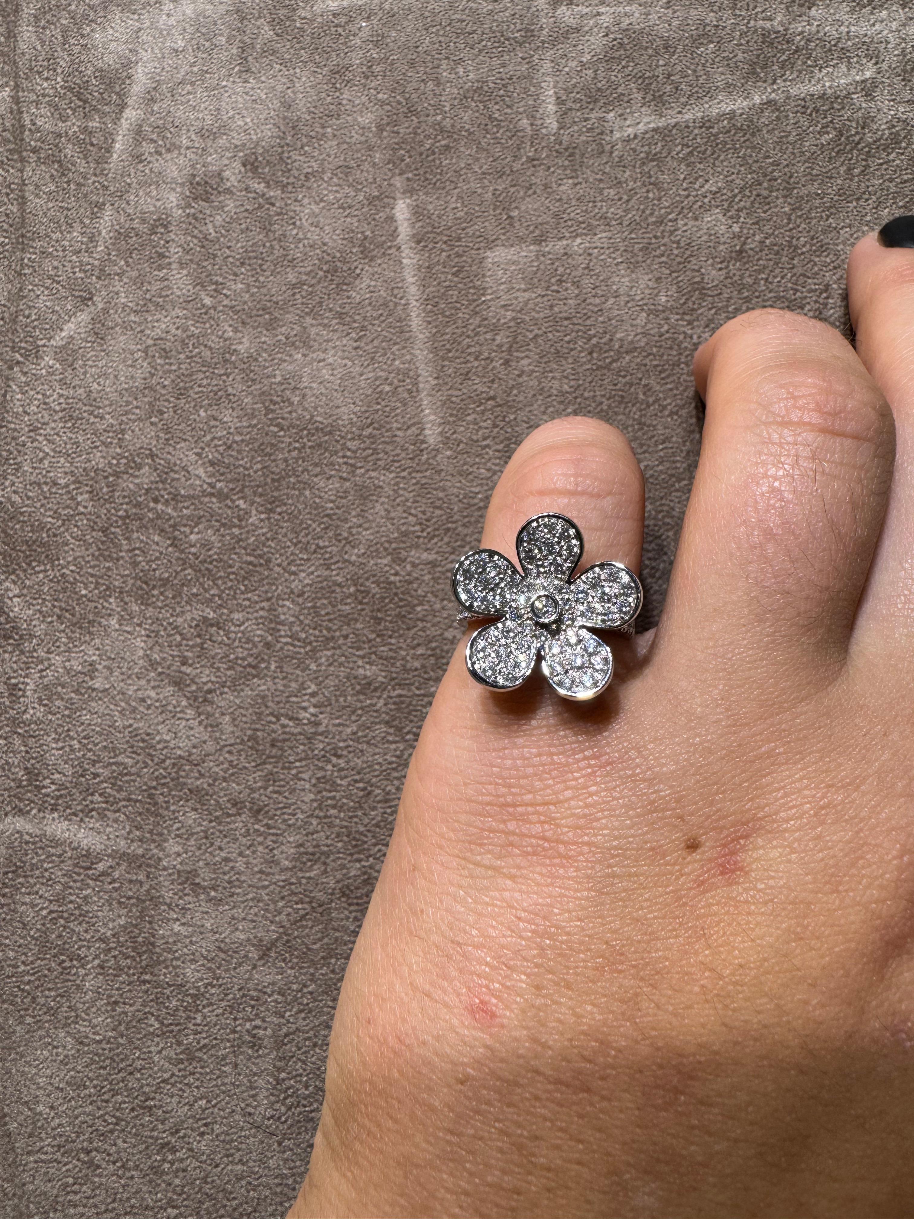 Pave Diamond Flower Ring For Sale 4