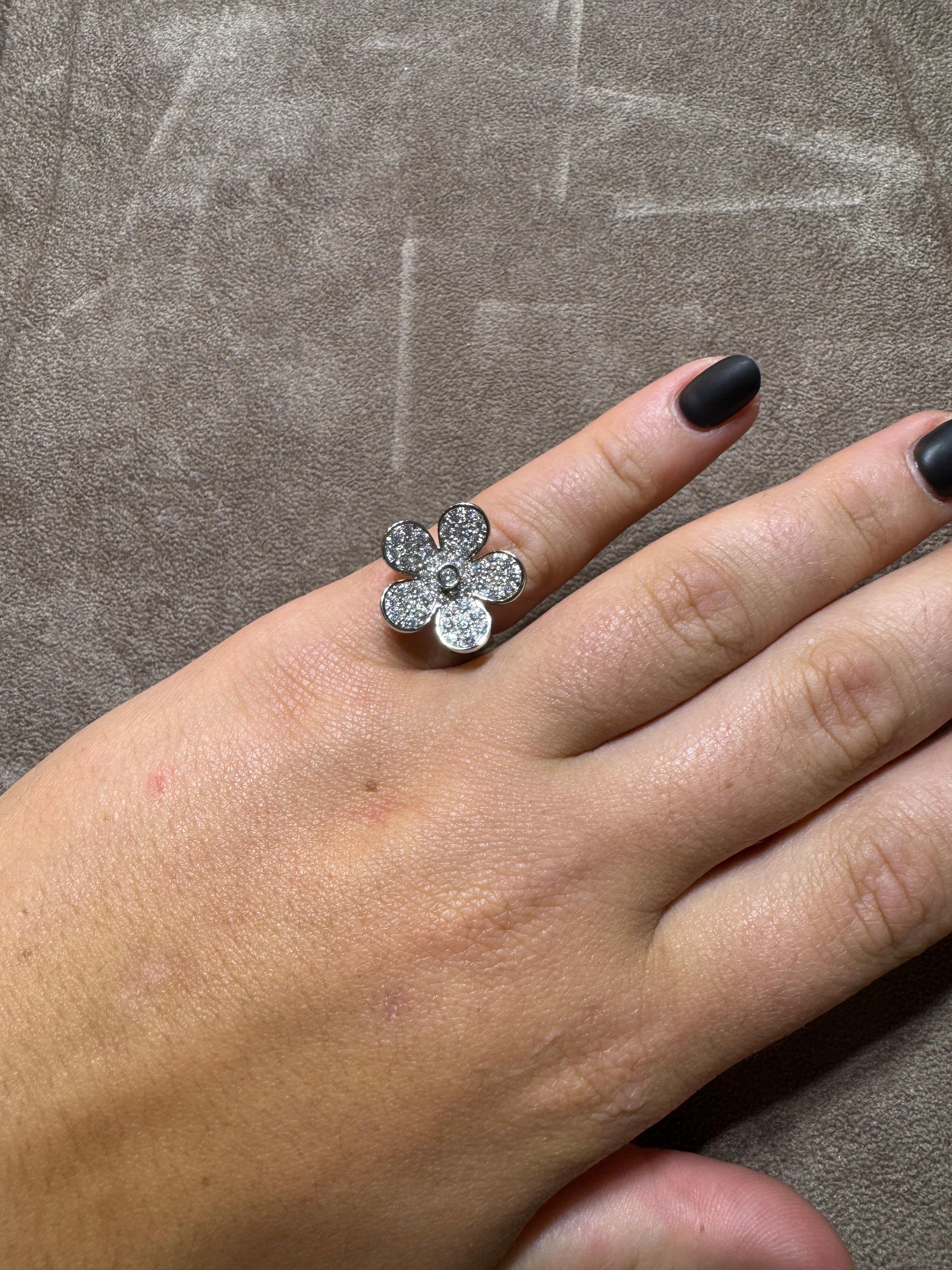 Pave Diamond Flower Ring For Sale 2