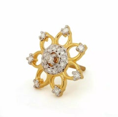 Pave Diamond Flower Stud Earring 14k Gold