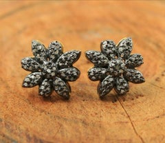 Pave Diamond Flower Stud Earring 925 Silver Minimalist Diamond Floral Earring.