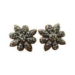 Pave Diamond Flower Stud Earring 925 Silver Minimalist Diamond Floral Earring.