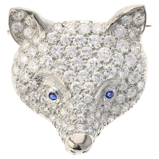 Pavé Diamond Fox Head Pin in Platinum