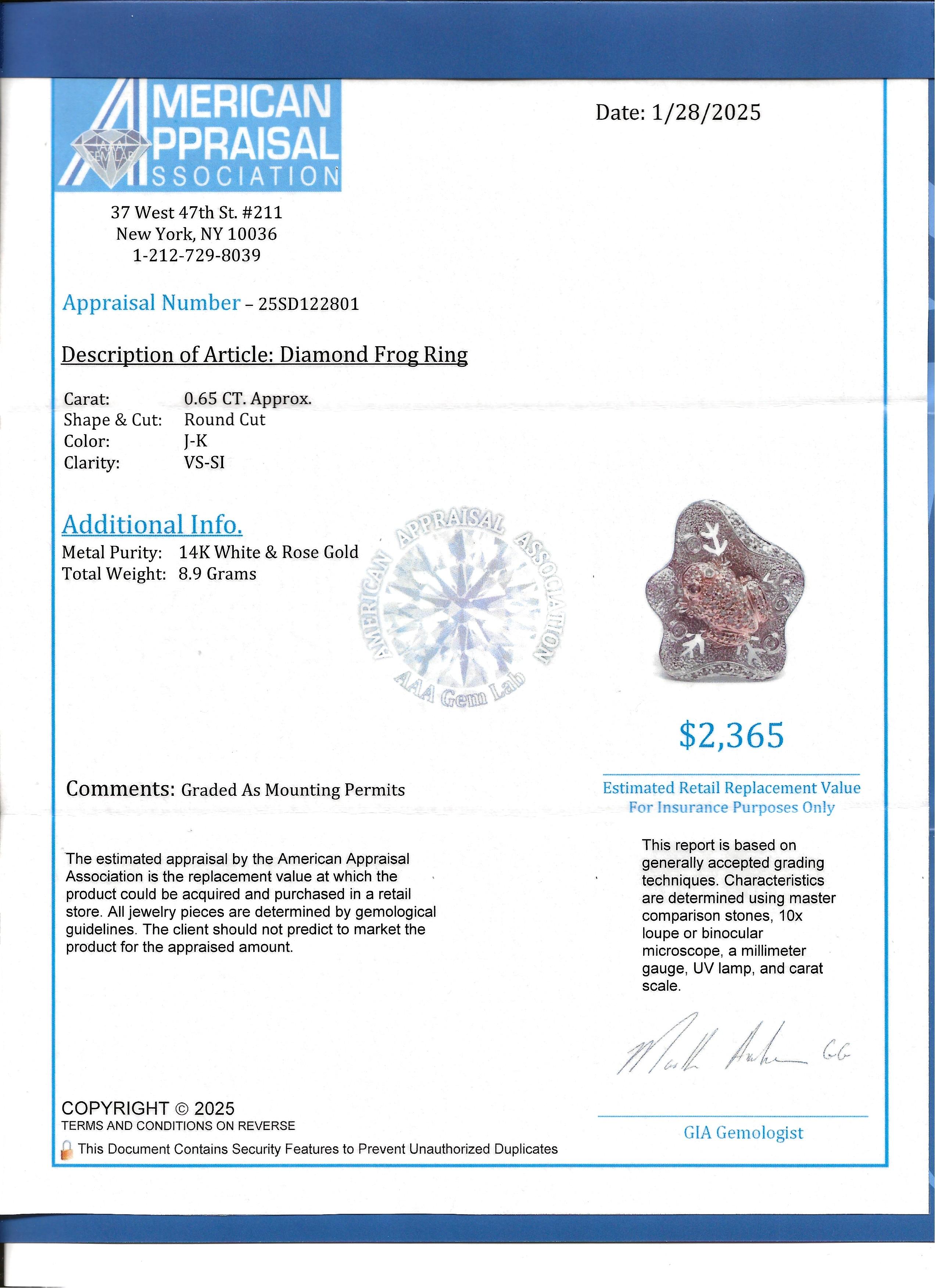 Pavé Diamond Frog and Lily Pad Cocktail Ring in 14 Karat Rose and White Gold For Sale 5