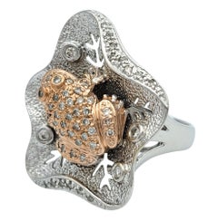 Pavé Diamond Frog and Lily Pad Cocktail Ring in 14 Karat Rose and White Gold