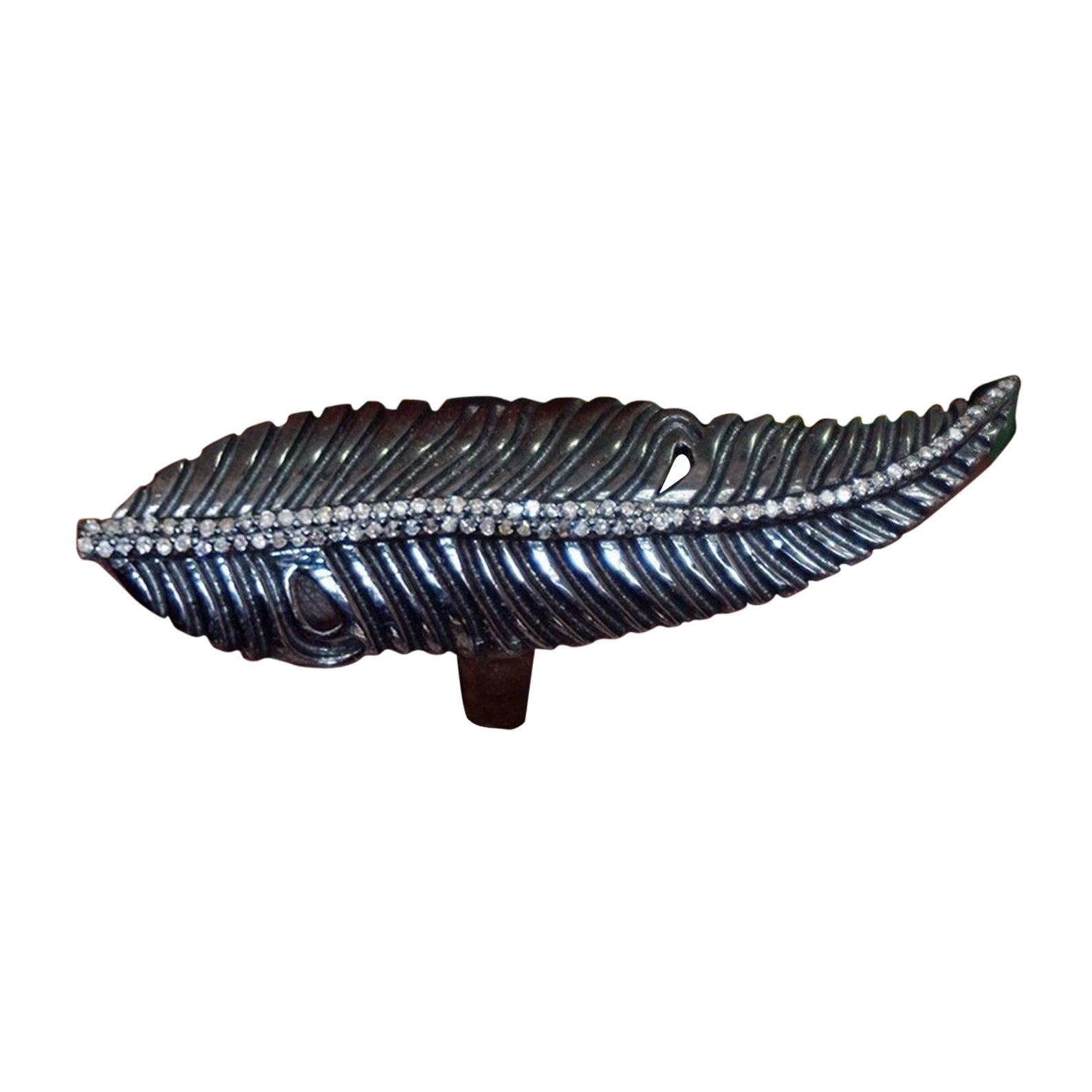 Handgefertigter blattförmiger Ring aus Sterlingsilber mit Pave-Diamant in Voll Fingerform 925