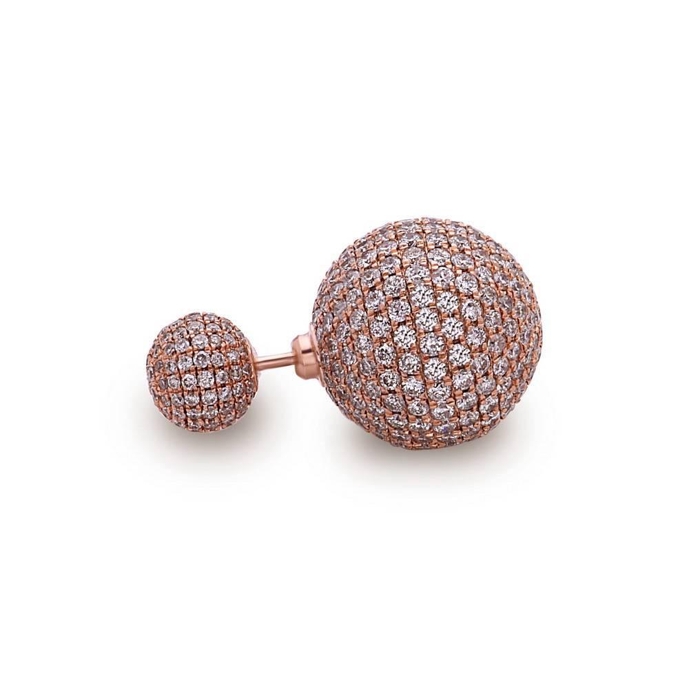 Contemporary Pave Diamond Gold Ball Tribal Earrings Made In 18k Rose Gold For Sale