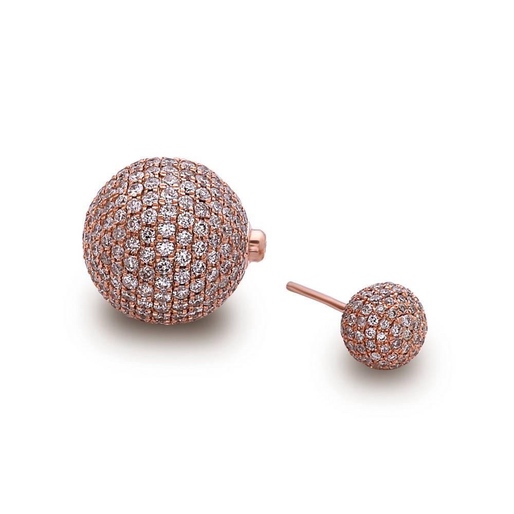 Mixed Cut Pave Diamond Gold Ball Tribal Earrings Made In 18k Rose Gold For Sale