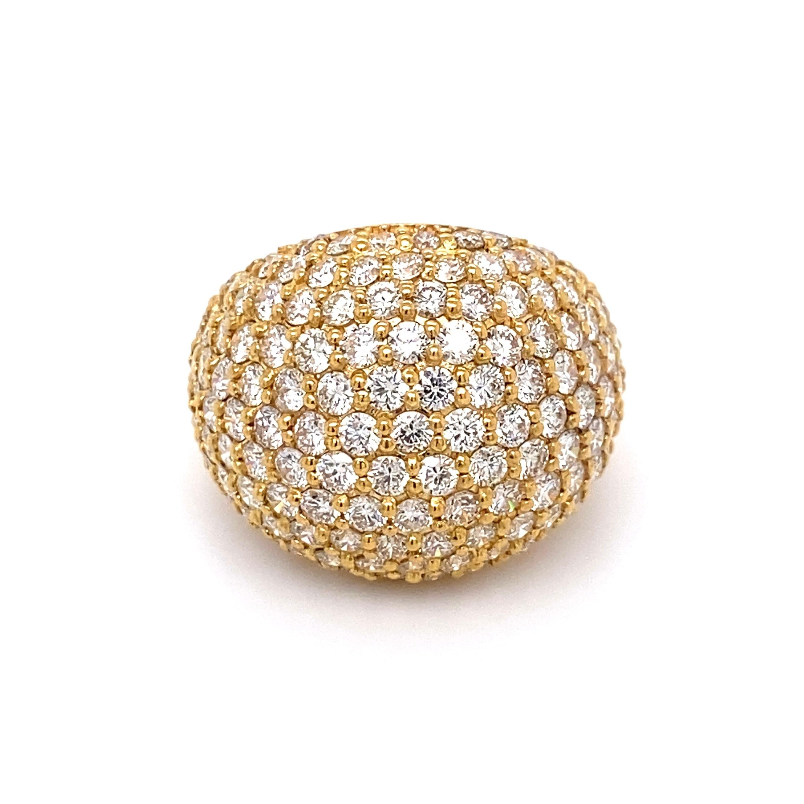 Round Cut Pave Diamond Gold Dome Band Ring Estate Fine Jewelry For Sale