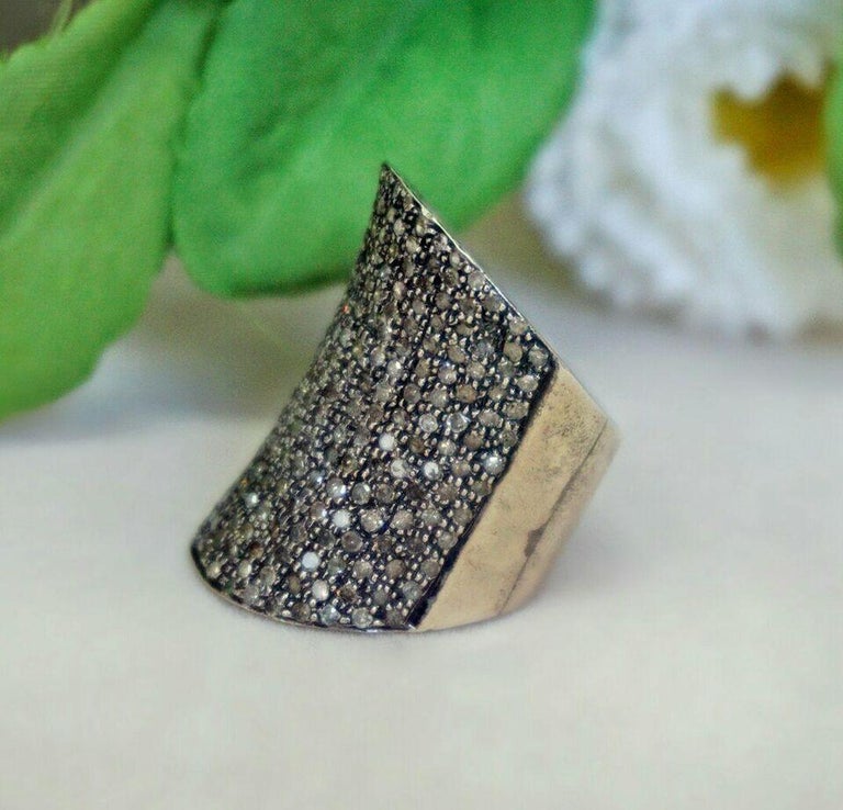 Bague demi-doigt en diamant pavé Argent 925 massif Bijoux fins