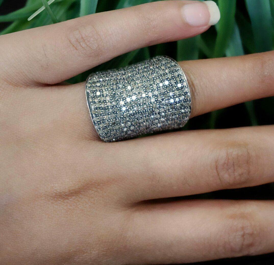 Round Cut Pave Diamond Half Finger Ring Solid 925 Silver Handmade Fine Jewelry For Sale