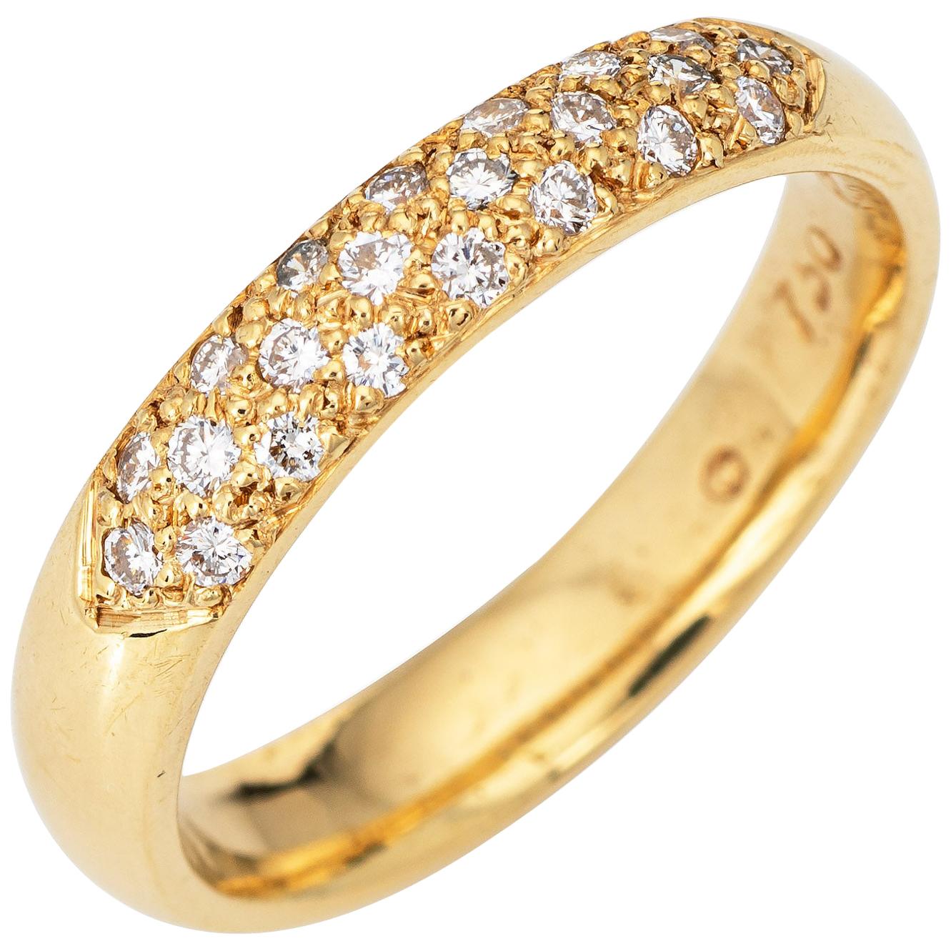 Pavé Diamond Half Hoop Band Vintage 18 Karat Gold Ring Estate Fine Jewelry