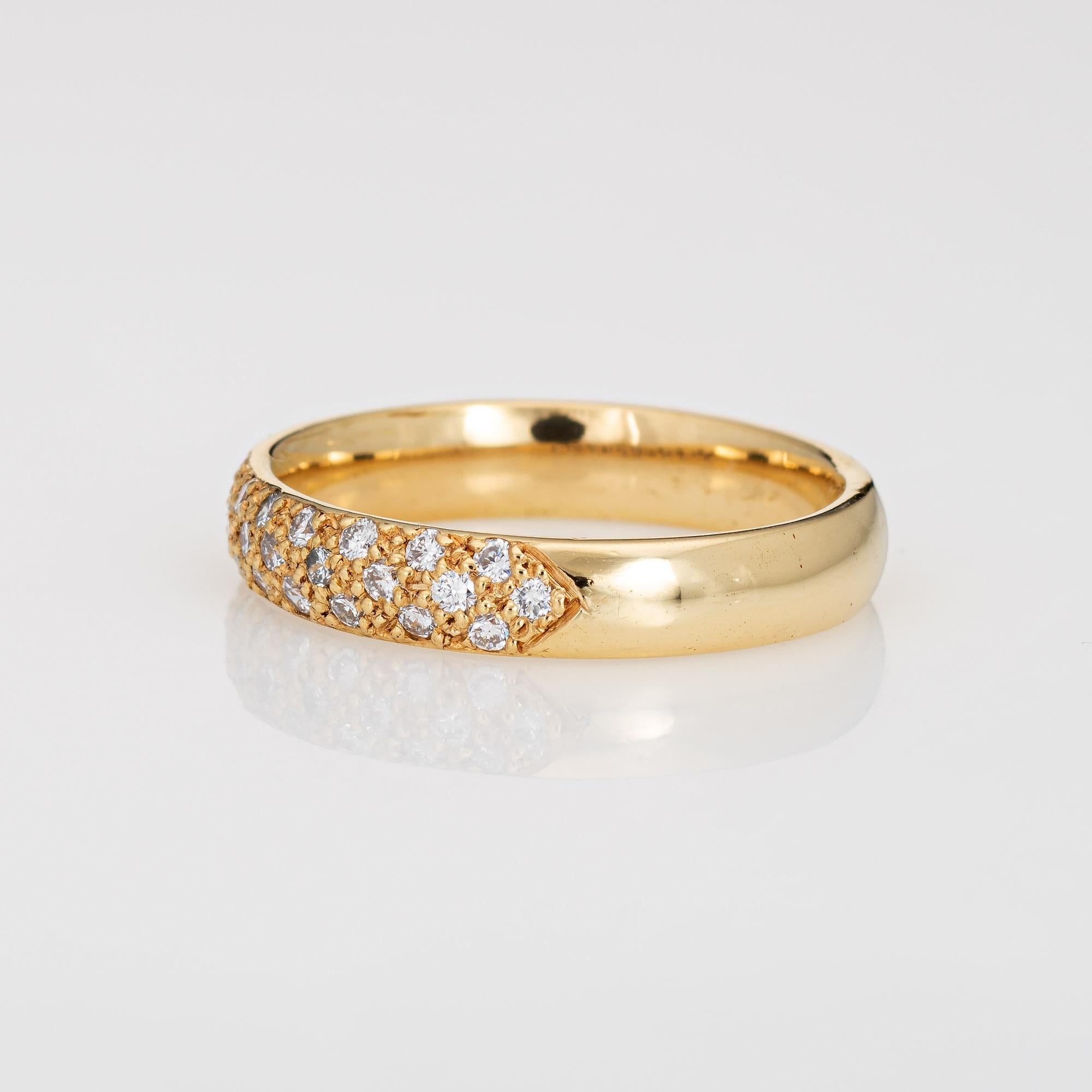 Round Cut Pavé Diamond Half Hoop Band Vintage 18 Karat Gold Ring Estate Fine Jewelry