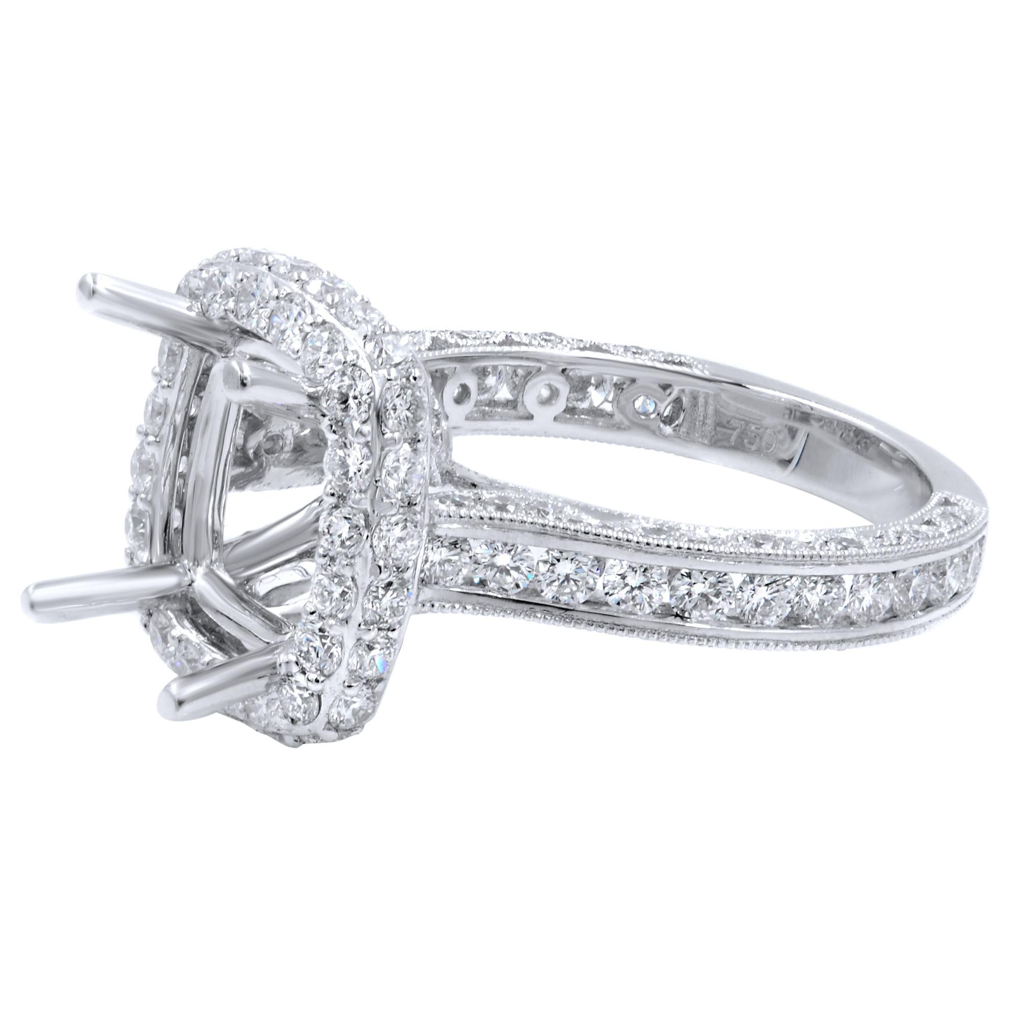 Pave Diamond Halo Setting for Cushion Cut Stone 1.61 Carat at 1stDibs how to set a cushion cut