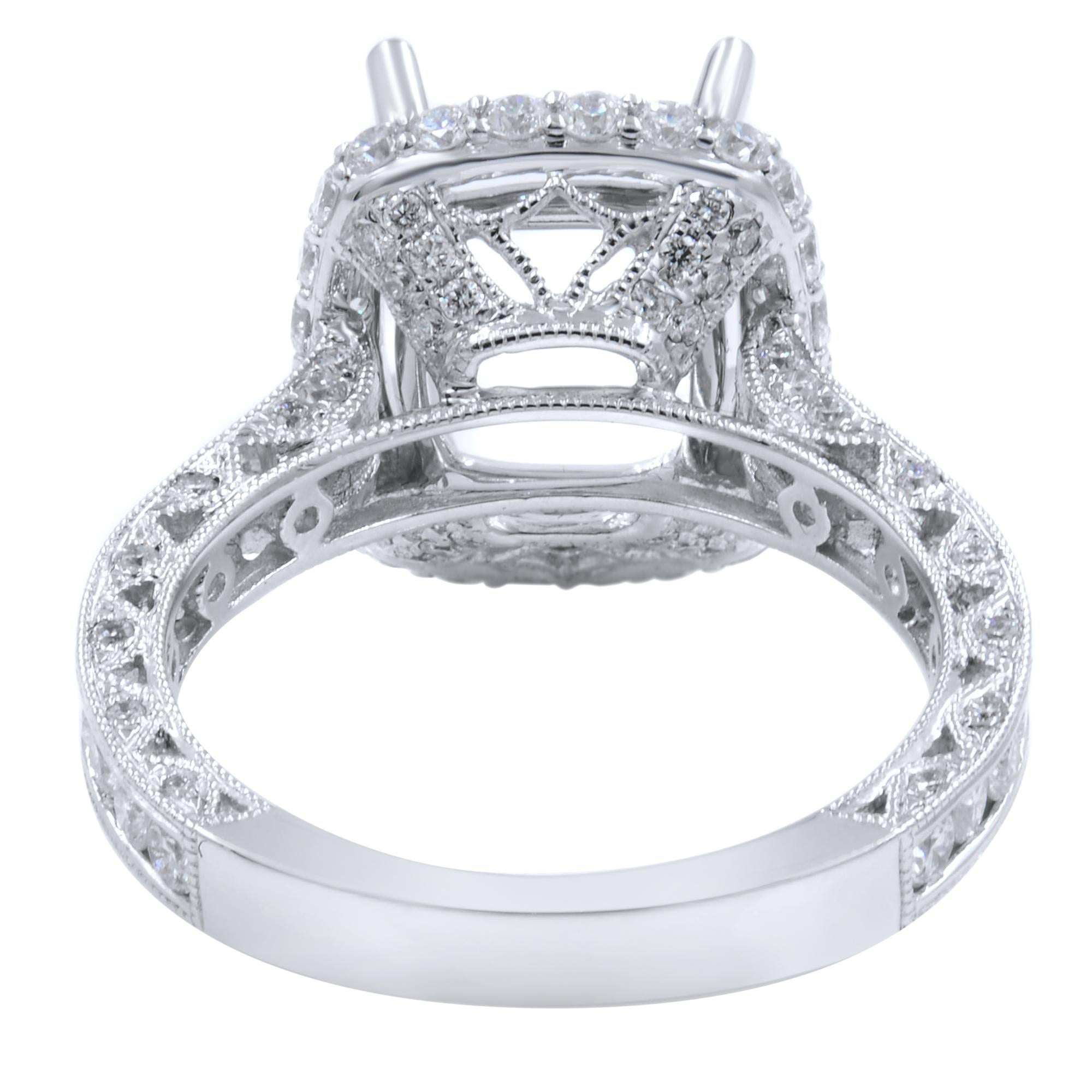 Pave Diamond Halo Setting for Cushion Cut Stone 1.61 Carat at 1stDibs how to set a cushion cut