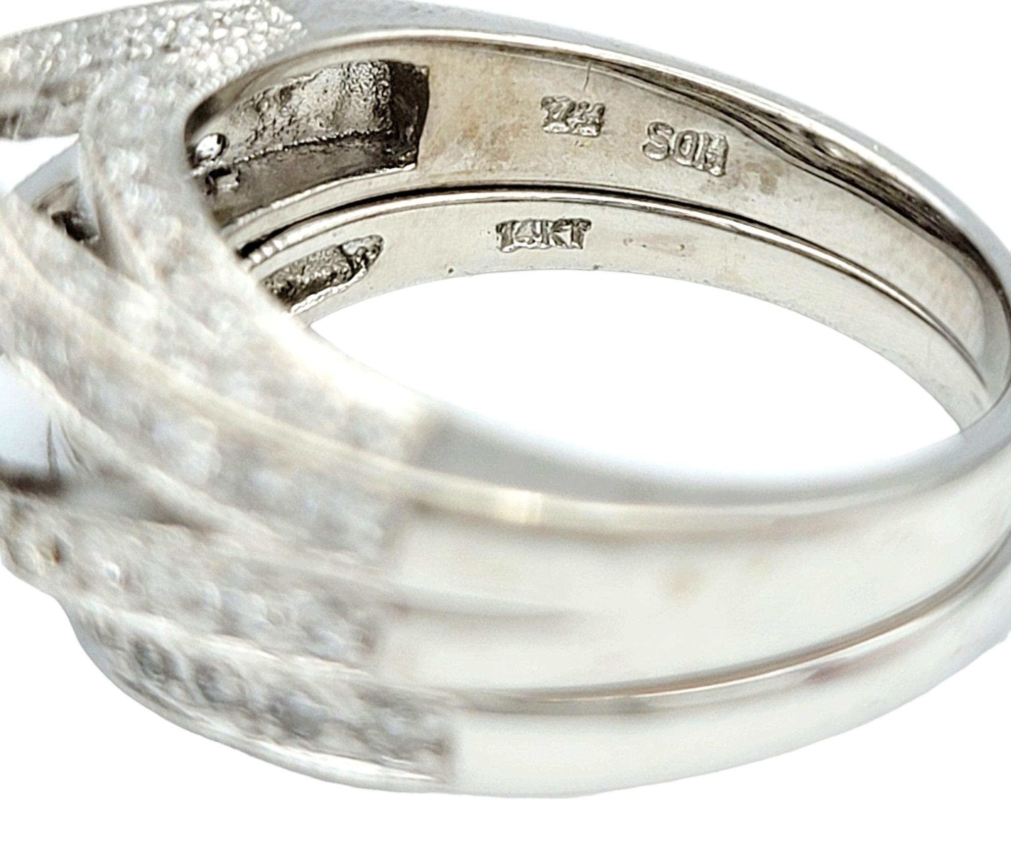 Pavé Diamond Halo Style Wedding Ring Set with Milgrain in 14 Karat White Gold For Sale 4