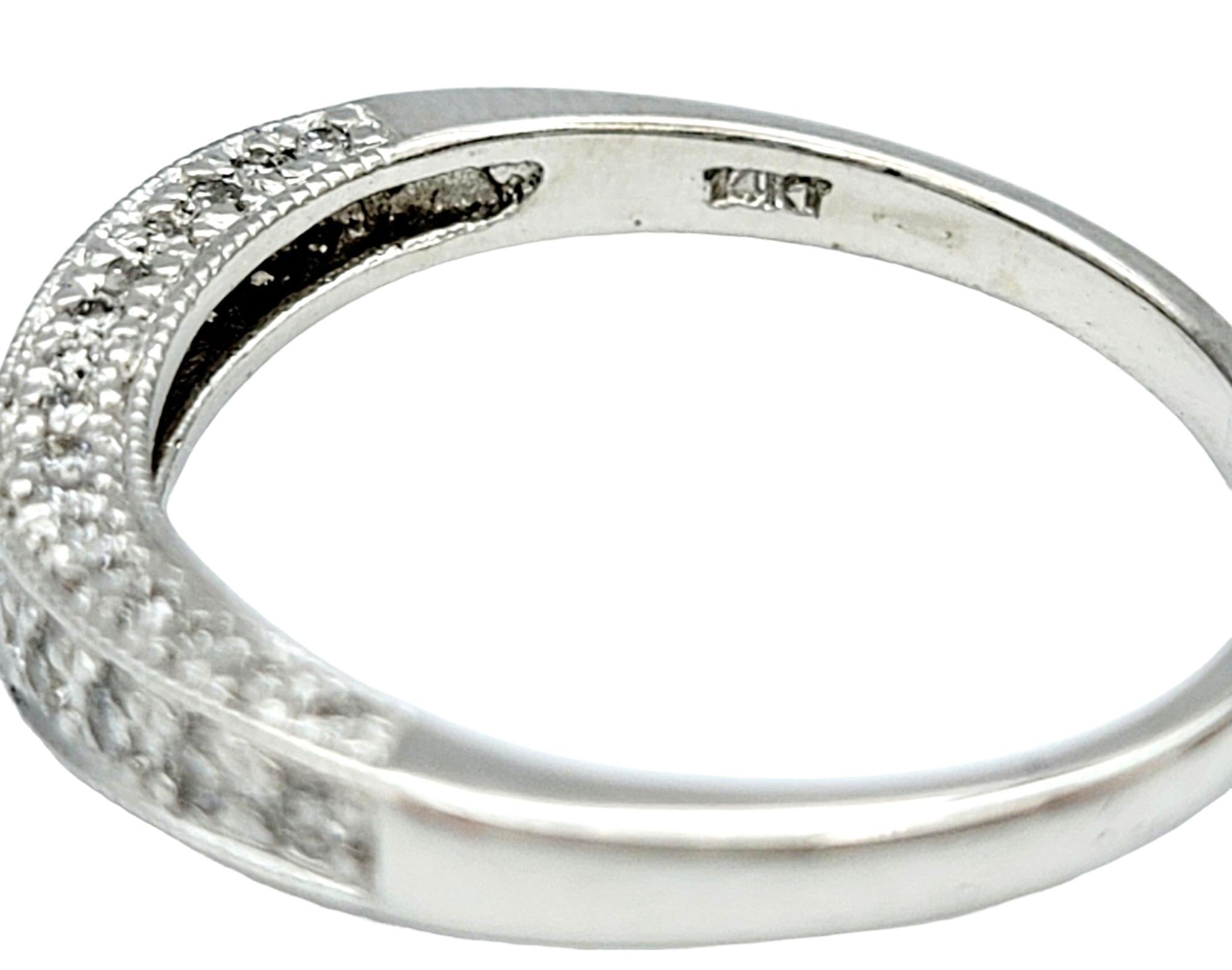 Pavé Diamond Halo Style Wedding Ring Set with Milgrain in 14 Karat White Gold For Sale 2