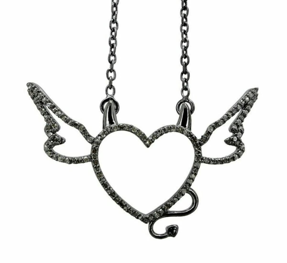 Women's or Men's Pave Diamond Handmade Love Heart Pendant Chain Necklace 925 Silver Jewelry Gift. For Sale