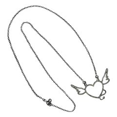 Pave Diamond Handmade Love Heart Pendant Chain Necklace 925 Silver Jewelry Gift.